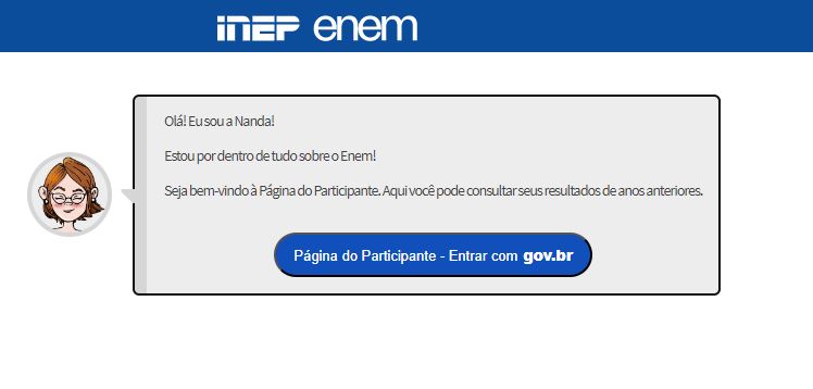 Página do participante do Enem